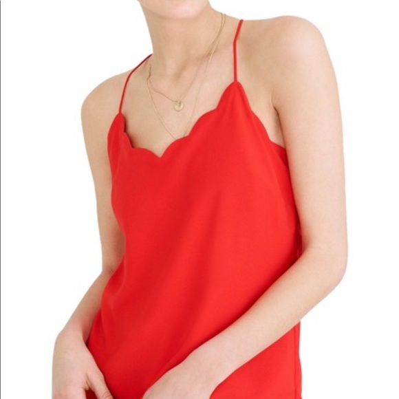 J Crew Factory Red scalloped Cami Tank Top Sz 4 - Picture 1 of 6